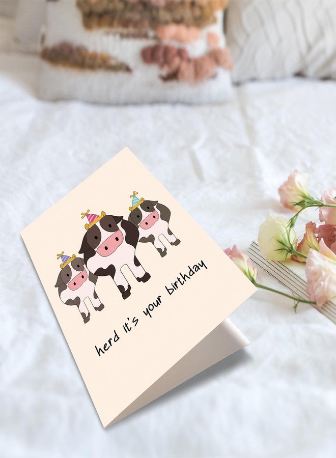 Obbyidk Funny Pun Herd Birthday Card for Women Men, Cute Cow Birthday Card for Friend, Heard It's Your Birthday - Image 5