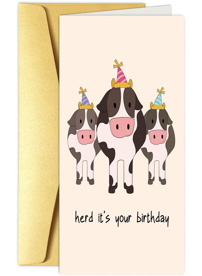 Obbyidk Funny Pun Herd Birthday Card for Women Men, Cute Cow Birthday Card for Friend, Heard It's Your Birthday - Image 1