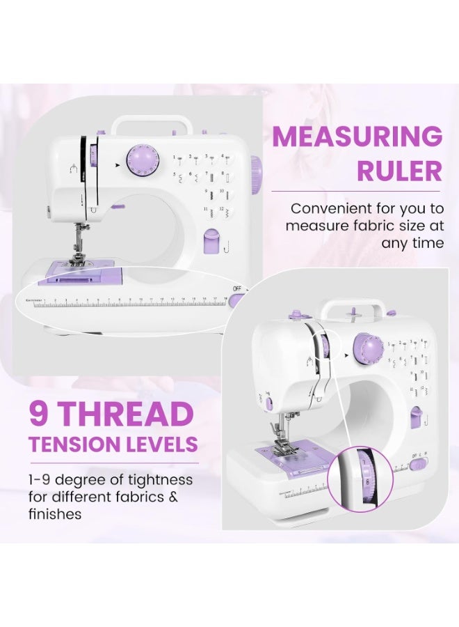 Household Sewing Machine, Electric Sewing Machine with 12 Stitch Patterns, Adjustable 2-Speed Control, Foot Pedal & LED Light, 32-Color Thread Set, Portable Mini Electric Sewing Kit for Home Projects, Kids & Adults - Image 3