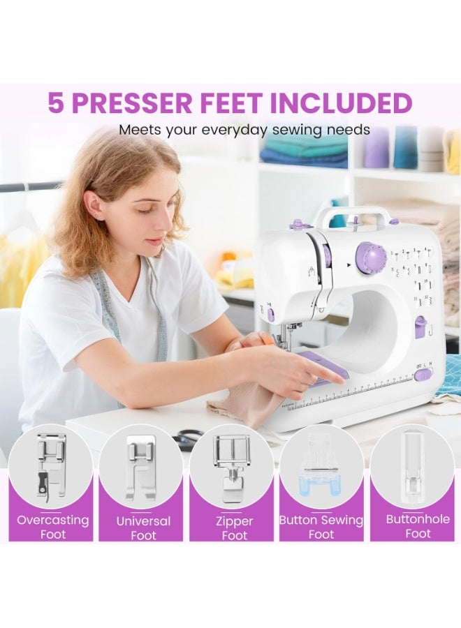 Household Sewing Machine, Electric Sewing Machine with 12 Stitch Patterns, Adjustable 2-Speed Control, Foot Pedal & LED Light, 32-Color Thread Set, Portable Mini Electric Sewing Kit for Home Projects, Kids & Adults - Image 4