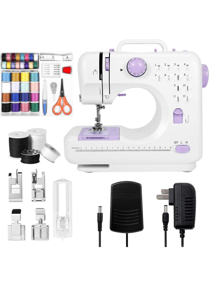 Household Sewing Machine, Electric Sewing Machine with 12 Stitch Patterns, Adjustable 2-Speed Control, Foot Pedal & LED Light, 32-Color Thread Set, Portable Mini Electric Sewing Kit for Home Projects, Kids & Adults - Image 1