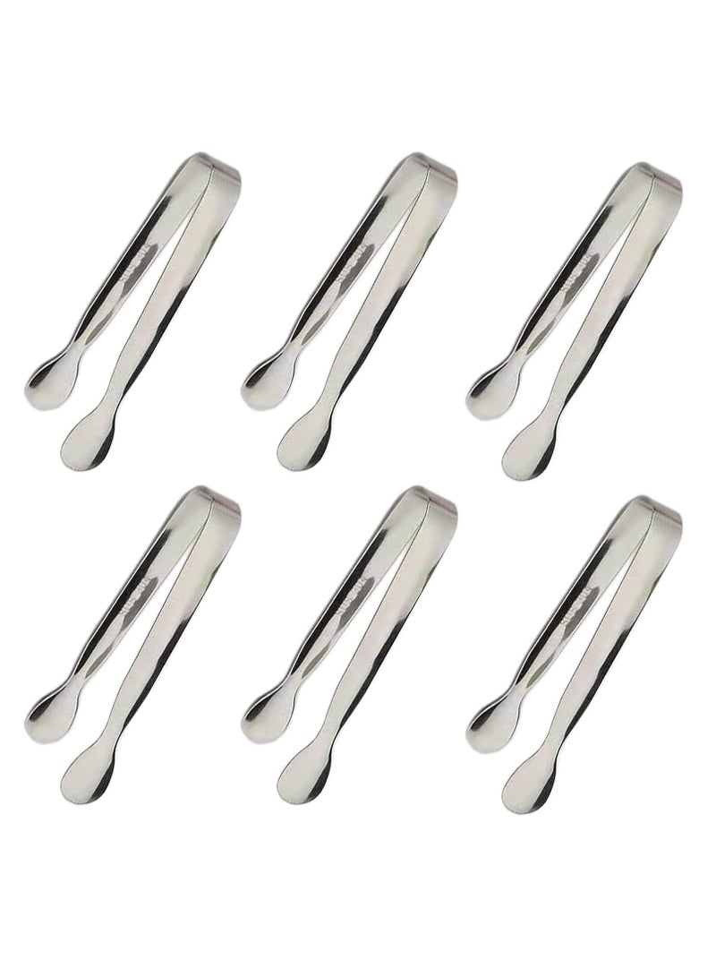 6PCS Mini Sugar Tongs, Stainless Steel Small Serving Tongs, Food-Grade 304 Stainless Steel Tongs, for Appetizers, Tea Party, Coffee Bar, Desserts (4.25Inch Silver) - Image 1