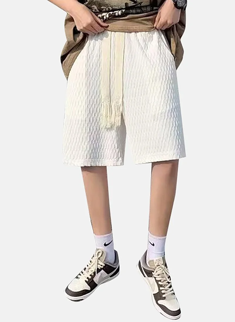 يونيكي Cream Mid Rise Soild Relaxed Fit Shorts