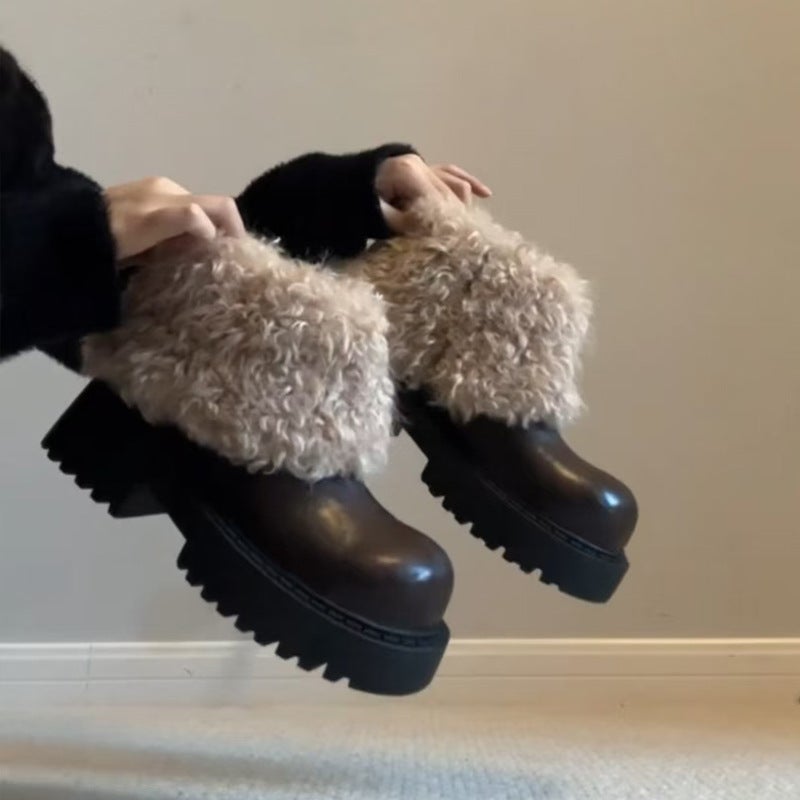 Women's Side Zipper Ankle Boots with Faux Fur Lining, Chunky Heel - Image 2