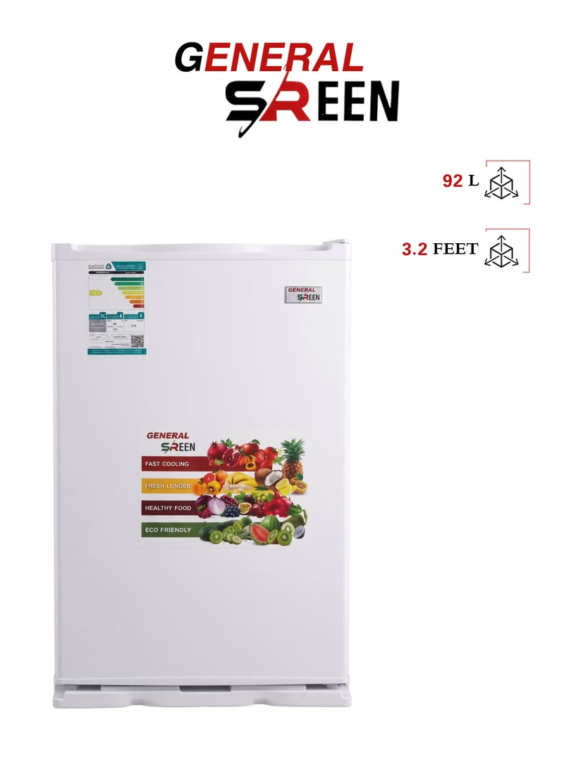 General Sreen 92L Single Door Refrigerator - Mini Fridge - Energy Efficient - White - GSRF-92DF - Image 1