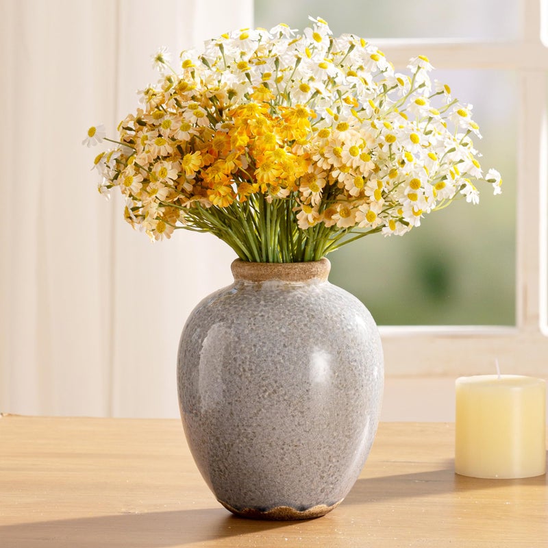 ooit Ceramic Vintage Vase, Flower Rustic Vase Decorative Chinoiserie Decor Rustic Farmhouse Retro Floral Vases for Table Bookshelf Mantel Kitchen Living Room Office - 7.8inch Gray - Image 1