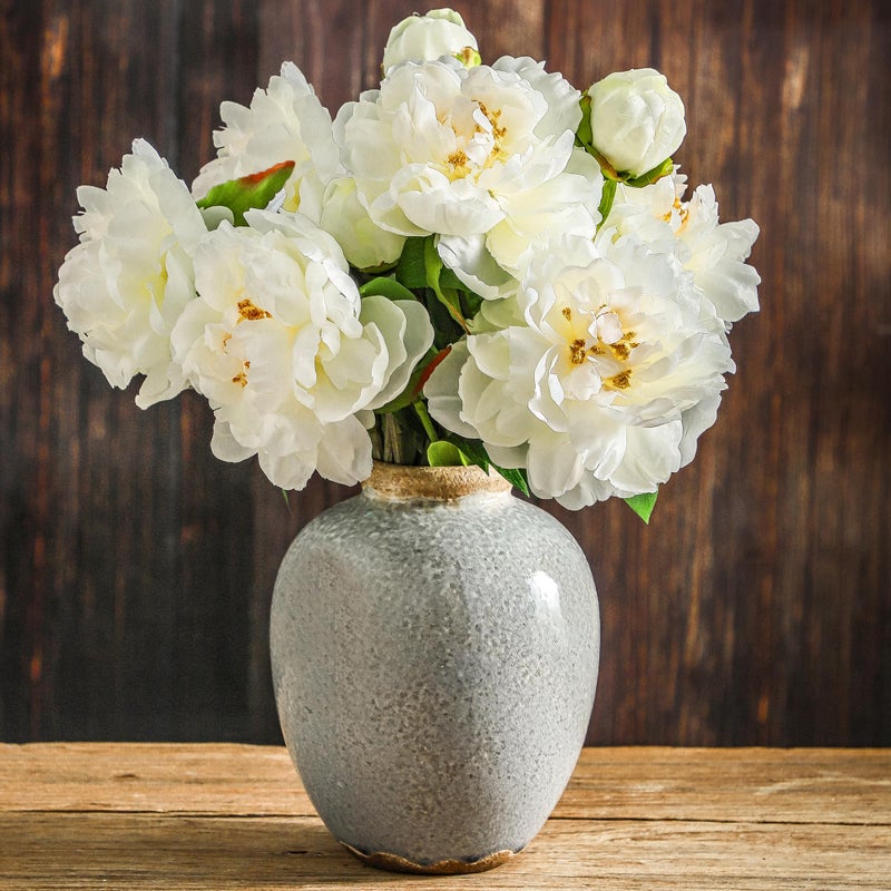ooit Ceramic Vintage Vase, Flower Rustic Vase Decorative Chinoiserie Decor Rustic Farmhouse Retro Floral Vases for Table Bookshelf Mantel Kitchen Living Room Office - 7.8inch Gray - Image 3