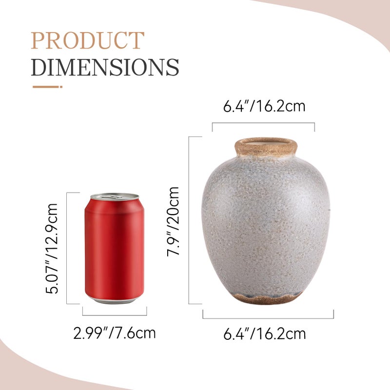 ooit Ceramic Vintage Vase, Flower Rustic Vase Decorative Chinoiserie Decor Rustic Farmhouse Retro Floral Vases for Table Bookshelf Mantel Kitchen Living Room Office - 7.8inch Gray - Image 2