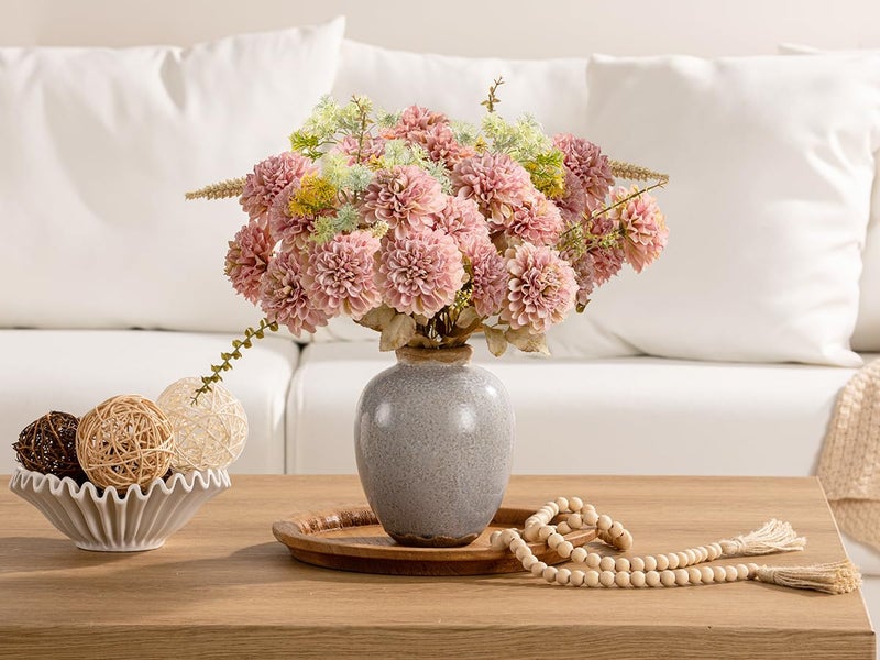 ooit Ceramic Vintage Vase, Flower Rustic Vase Decorative Chinoiserie Decor Rustic Farmhouse Retro Floral Vases for Table Bookshelf Mantel Kitchen Living Room Office - 7.8inch Gray - Image 5