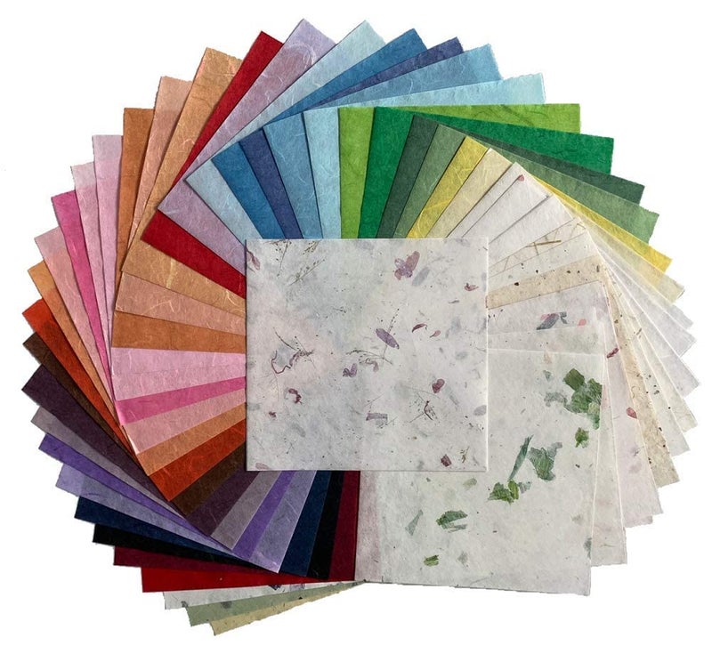 RATREE 888 50 Sheets 6 x 6 Inches Natural Fiber Mulberry paper Sheets Square Origami Paper Arts Folding Craft, Decoration Paper, Square Folding Paper for DIY Crafts (Mixed Colors Rice Straw etc.,, 6 x 6) - Image 1