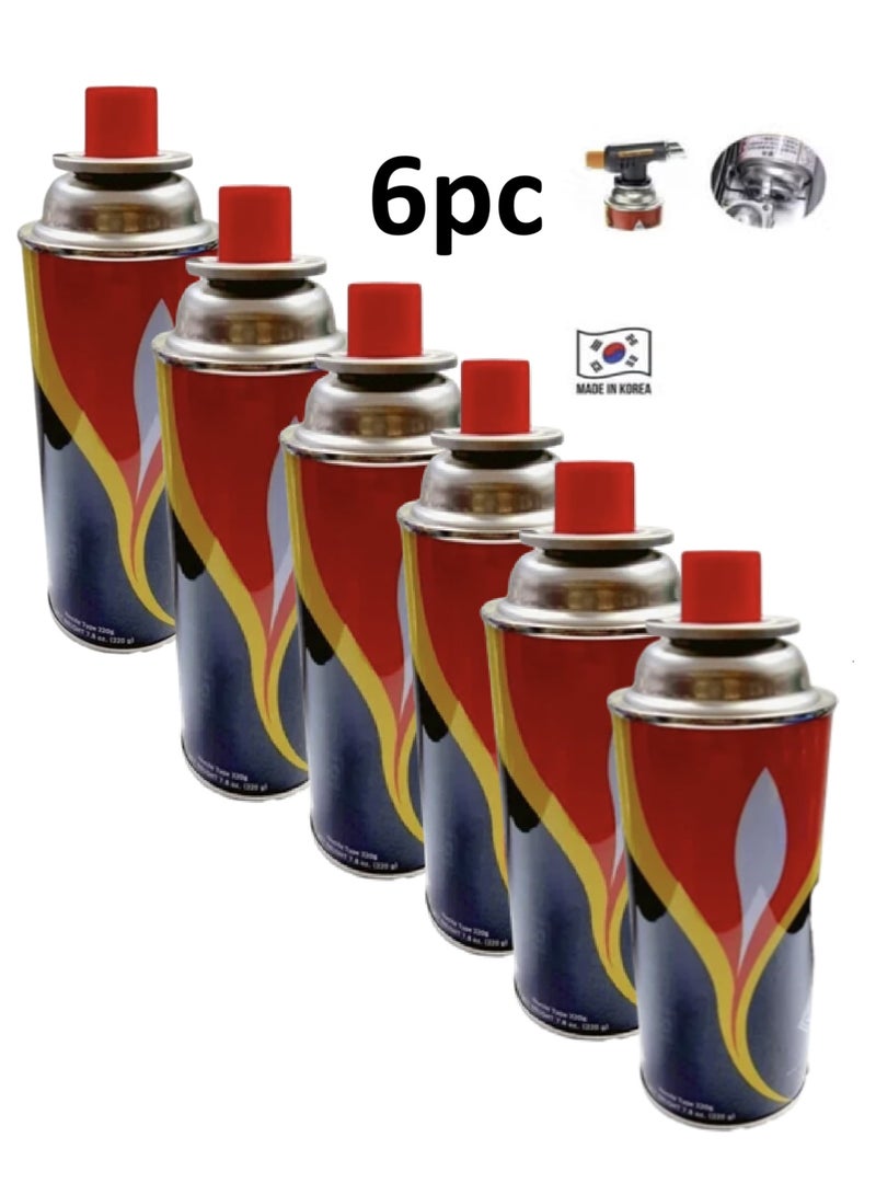 SUNFLAME Korean Gas For Camping Stove And Refilling Lighters Pack Of 6 x 220 g - Image 1