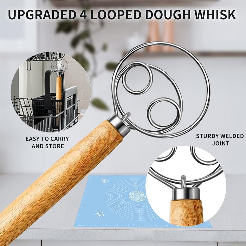 PRITAMA Danish Dough Whisk Stainless Steel Dutch Style Bread Dough Hand Mixer Blender Wooden Handle Kitchen Baking Tools Artisian Blender - Image 4