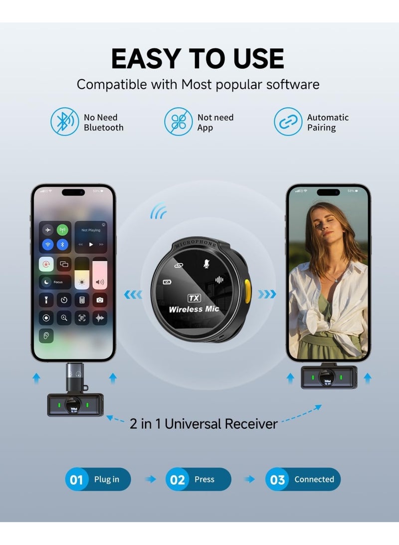 كوراكس ميكروفون Lavalier اللاسلكي لآيفون / أندرويد مع البرق / USB C 2 TX + 2 RX + حالة الشحن ميكروفون صغير مع إلغاء الضوضاء 30H مقطع البطارية على ميكروفون الليبل لتسجيل الفيديو - Image 2