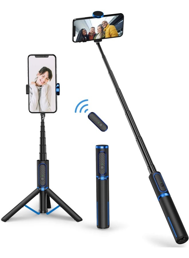 Atumtek Selfie Stick Tripod, Extendable 3 In 1 Aluminum Bluetooth Selfie Stick With Wireless Remote And Tripod Stand For Iphone 13/13 Pro/12/11/11 Pro/Xs Max/Xs/Xr/X/8/7, Samsung Smartphones, Blue - Image 1