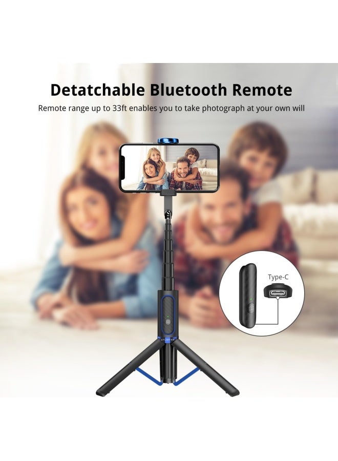 Atumtek Selfie Stick Tripod, Extendable 3 In 1 Aluminum Bluetooth Selfie Stick With Wireless Remote And Tripod Stand For Iphone 13/13 Pro/12/11/11 Pro/Xs Max/Xs/Xr/X/8/7, Samsung Smartphones, Blue - Image 4