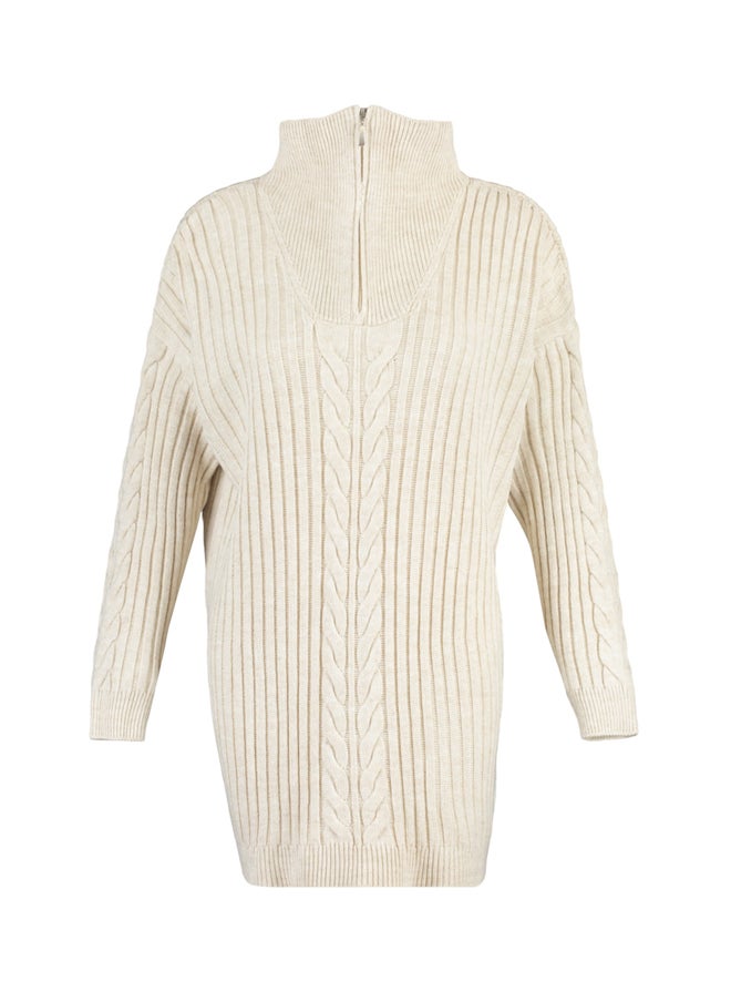 trendyol - Ecru Thessaloniki Braided Zippered Knitwear Sweater TCTAW23AK00017 - Image 1