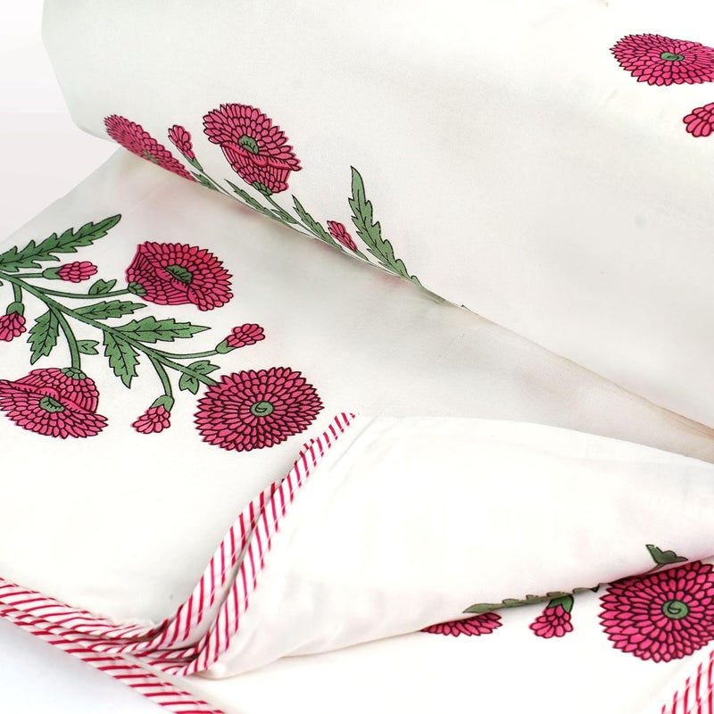 Indigo & Poppy Indigo Poppy Home Linen Cotton Reversible Dohar Double Bed Size Jaipuri Printed Artisan Block Design Blanket Soft Lightweight Ac Comforter Quilt 88x88Sada Bahar Pack of 1 240 TC - Image 2