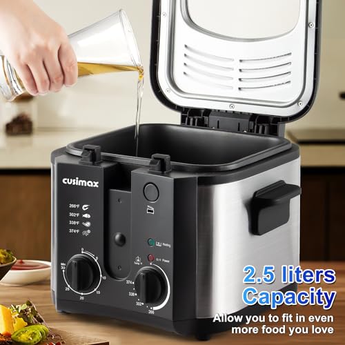 CUSIMAX Electric Deep Fryer for Home Use, 2.5 Liter 1500W Small Deep Fryer with Basket, Adjustable Temperature & Time, Lid with View Window and Odor Free Filter - Image 5
