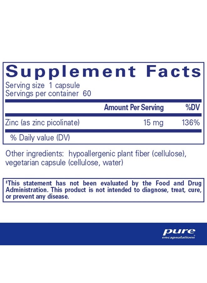 Pure Encapsulations زنك 15 ملغ - مكمل زنك بيكولينات لدعم جهاز المناعة، النمو والتطور - لشفاء الجروح - مع زنك بيكولينات عالي الجودة - 60 كبسولة - Image 2
