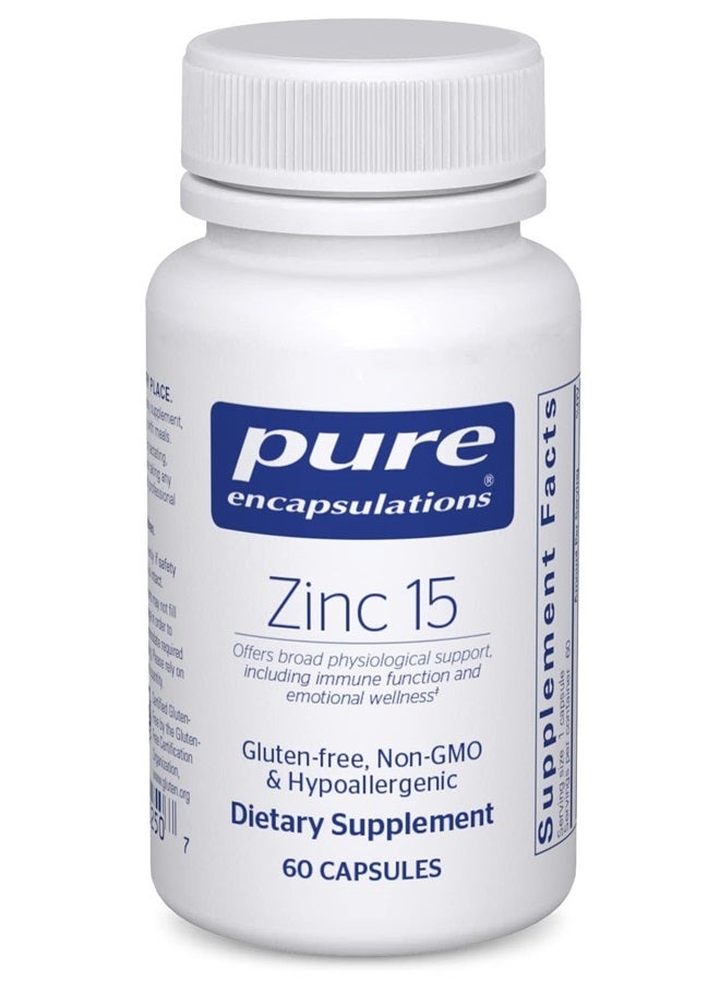 Pure Encapsulations زنك 15 ملغ - مكمل زنك بيكولينات لدعم جهاز المناعة، النمو والتطور - لشفاء الجروح - مع زنك بيكولينات عالي الجودة - 60 كبسولة - Image 1