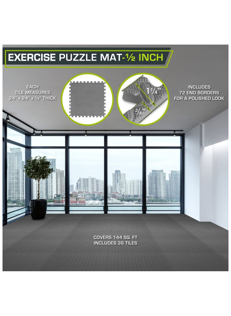 XiuWoo Puzzle Exercise Mat ½ in, EVA Interlocking Foam Floor Tiles for Home Gym, Mat for Home Workout Equipment, Floor Padding for Kids, Grey-18 Tiles  - Image 3