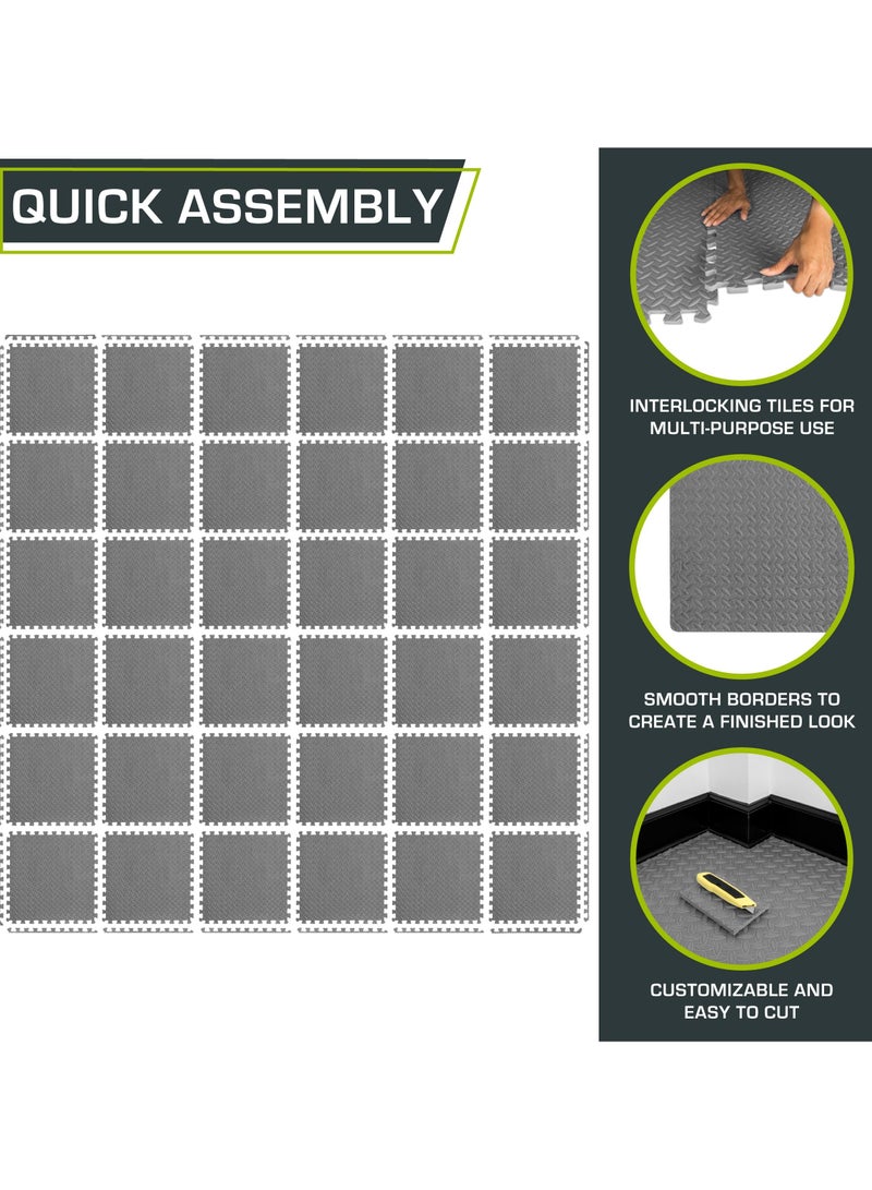 XiuWoo Puzzle Exercise Mat ½ in, EVA Interlocking Foam Floor Tiles for Home Gym, Mat for Home Workout Equipment, Floor Padding for Kids, Grey-18 Tiles  - Image 4