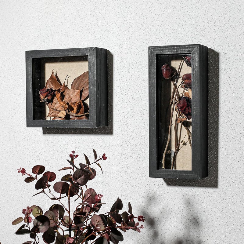 Freezing point Shadow Box Frame 5x12.5 Shadow Box Pin Display Case Cabinet Picture Frame with Linen Back Memorabilia Awards Medals Bouquet Badge Wedding Memory Box for Keepsakes Black Small Narrow - Image 4