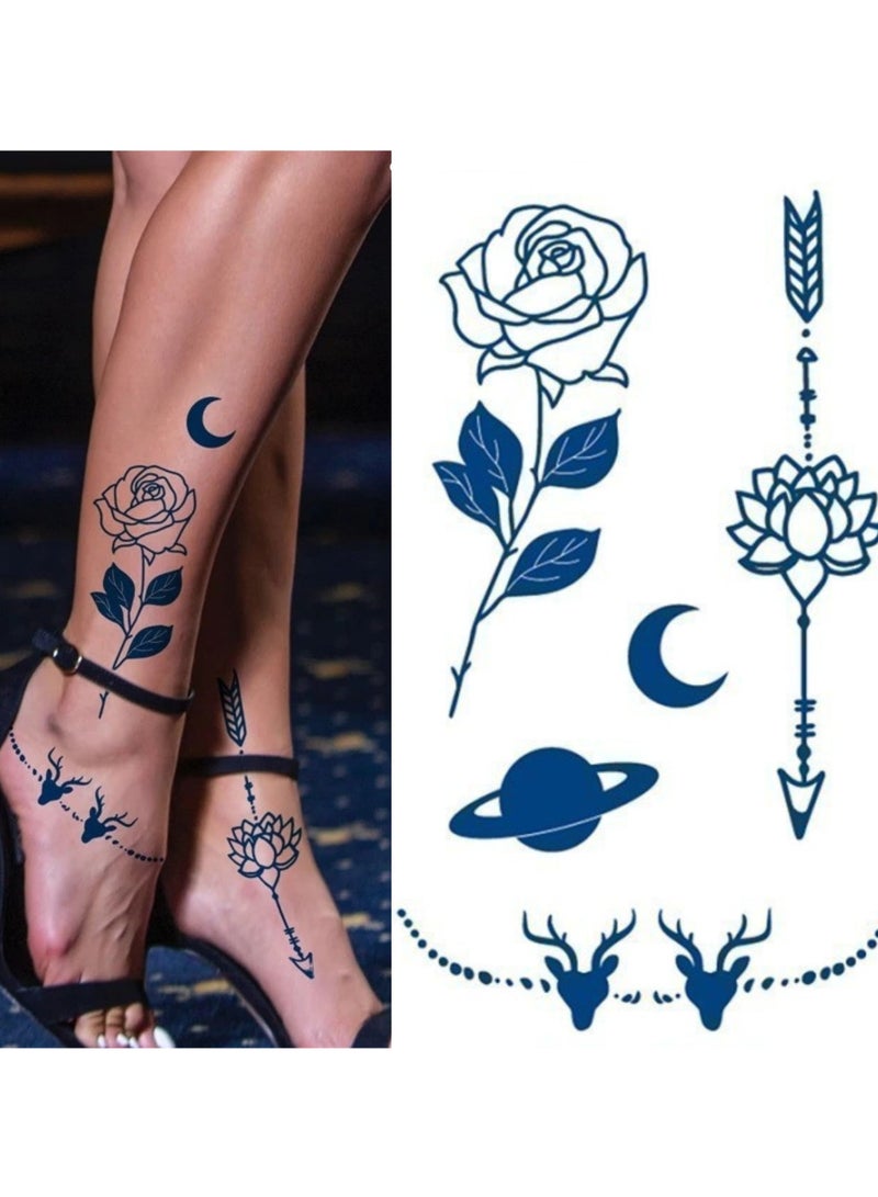 Generic 2 Week Tattoo Semi Permanent Tattoos Flowers & Moon Design Sticker, Large Sheet Lasting 2 Weeks Tattoo for Women Girls and Men Realistic Temporary Tattoo Stickers - Image 1