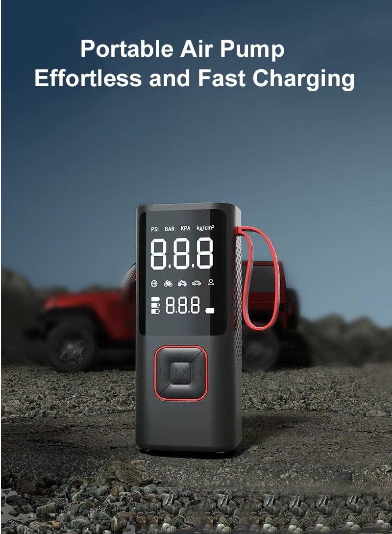 بيتشو منفاخ إطارات صغير محمول بضاغط هواء مع ضوء LED وشاشة رقمية للسيارة والدراجة والدراجة النارية والكرة والدراجة والبالون، أسود - Image 2