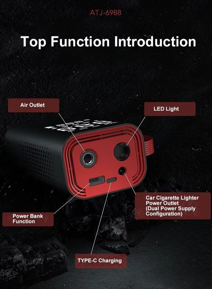 بيتشو منفاخ إطارات صغير محمول بضاغط هواء مع ضوء LED وشاشة رقمية للسيارة والدراجة والدراجة النارية والكرة والدراجة والبالون، أسود - Image 5