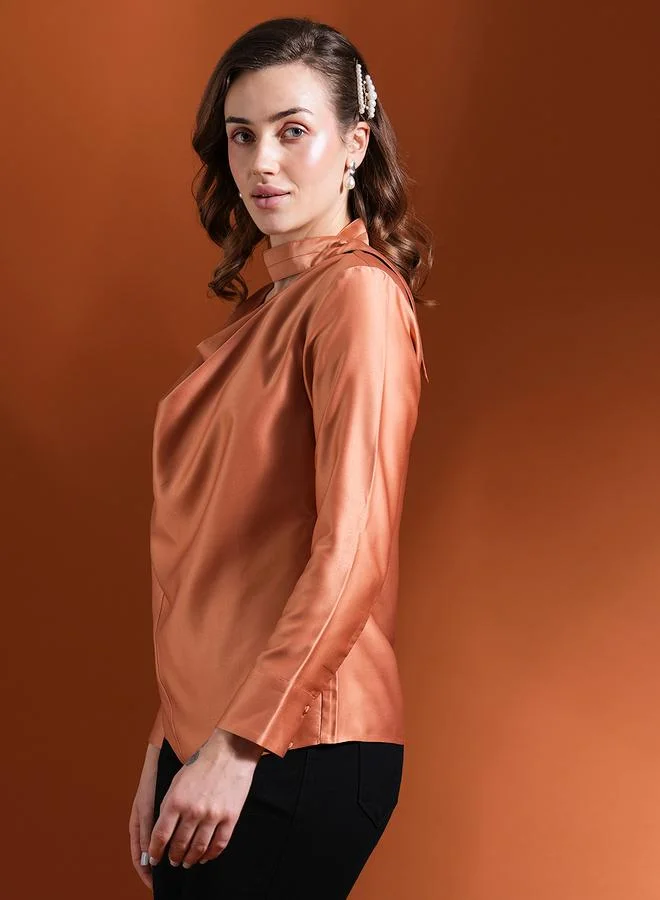 globus Globus Solid Satin Cowl Neck Top