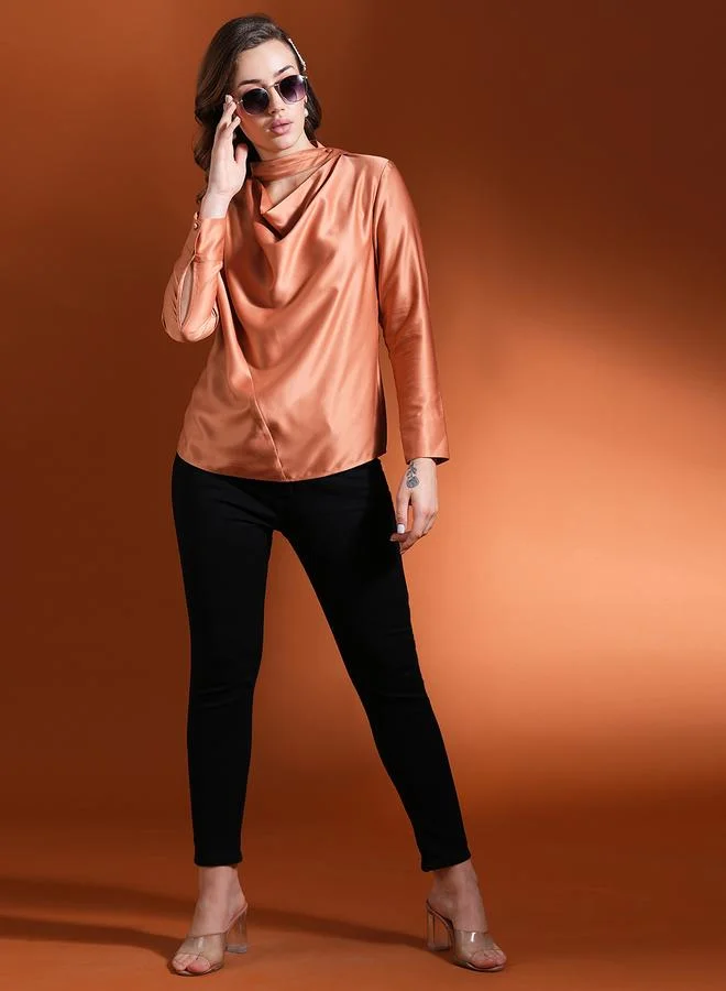 globus Solid Satin Cowl Neck Top