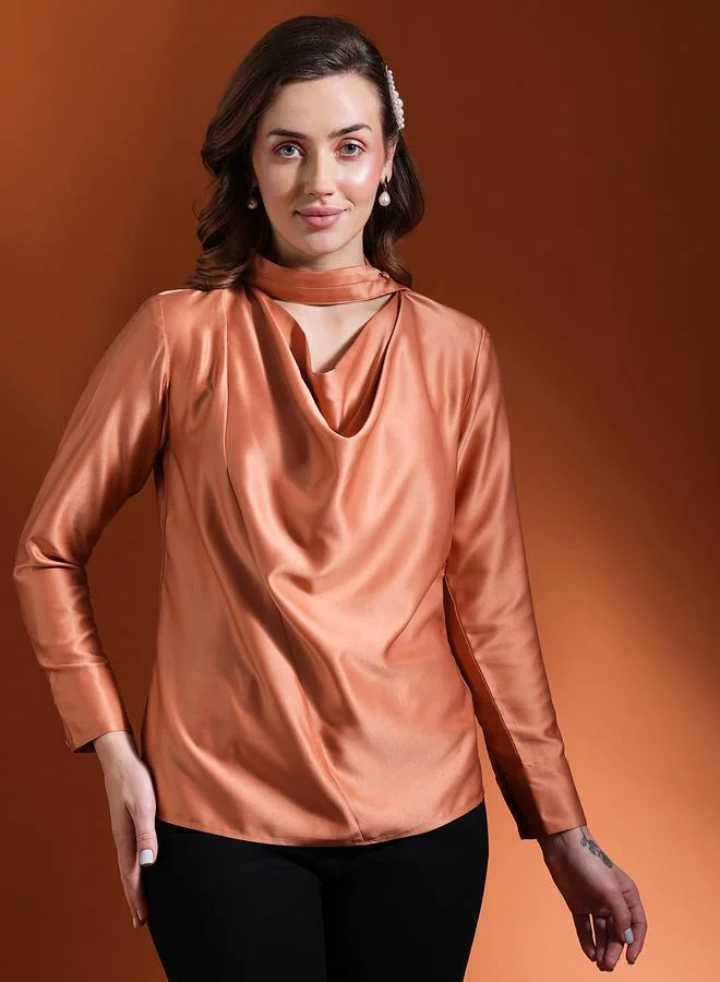 globus Solid Satin Cowl Neck Top