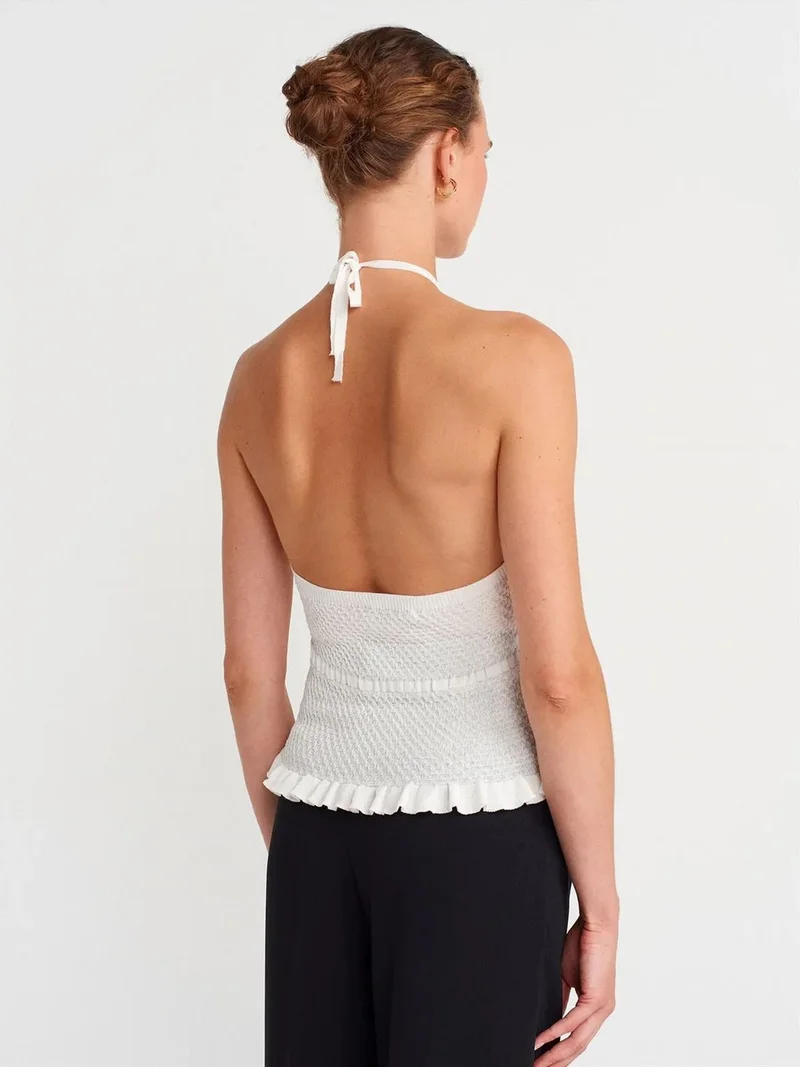 Dilvin Dilvin Slim Fit Halter-Neck Knit Blouse