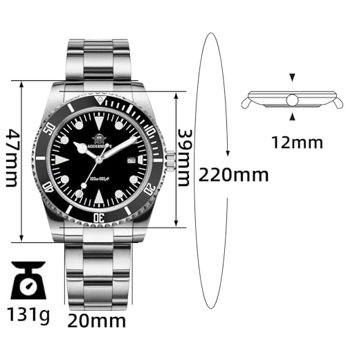 ADDIESDIVE Men's Diver Watch Waterproof 200 M Japanese Quartz Movement Bubble Mirror BGW9 Luminous 39 MM Fashion Sport Watch Black Dial - Image 2
