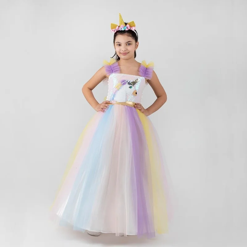 ماشو تريند Patterned Unicorn Costume with Tarlatan - Colorful Children's Costume with Tarlatan - Unicorn Crown Costume
