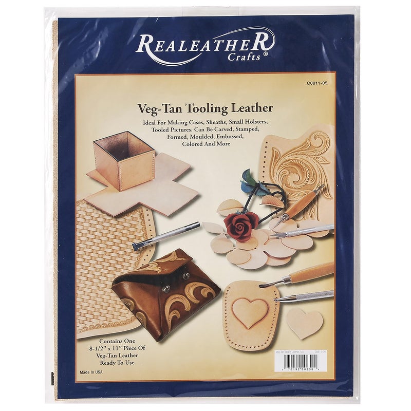Real Leather Crafts Realeather Natural Veg-Tan Tooling Leather, 8.5"x11"