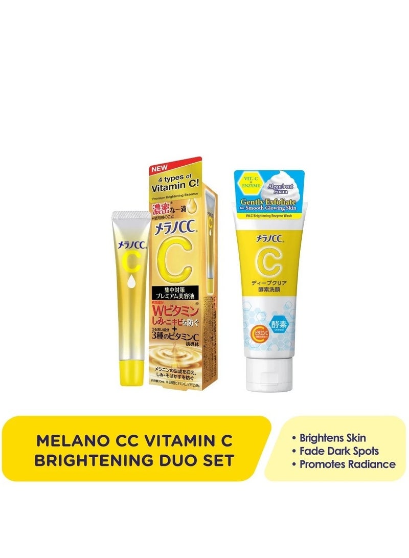 Melano CC Vitamin C Brightening Duo Set (Enzyme Face Wash 130g + Premium Essence 20ml) - Image 1