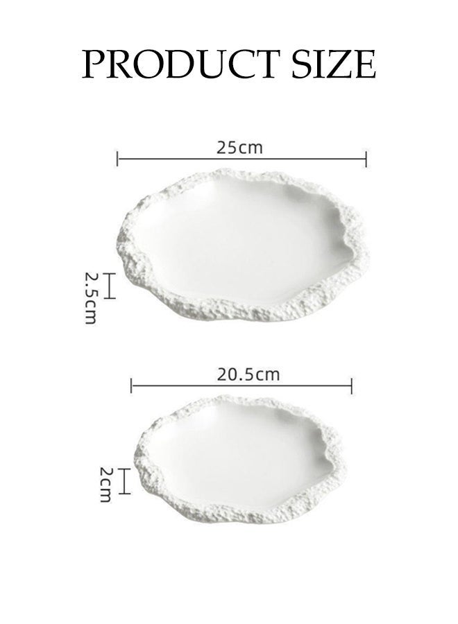 DUNISO Ceramic Dinner Plates Set of 2,Rock Texture Plate,Irregular Rim Ceramic Serving Dish,8" Small and 10" Large,Suitable for Home Restaurant Utensils, Wedding Decor Placemats (White) - Image 2