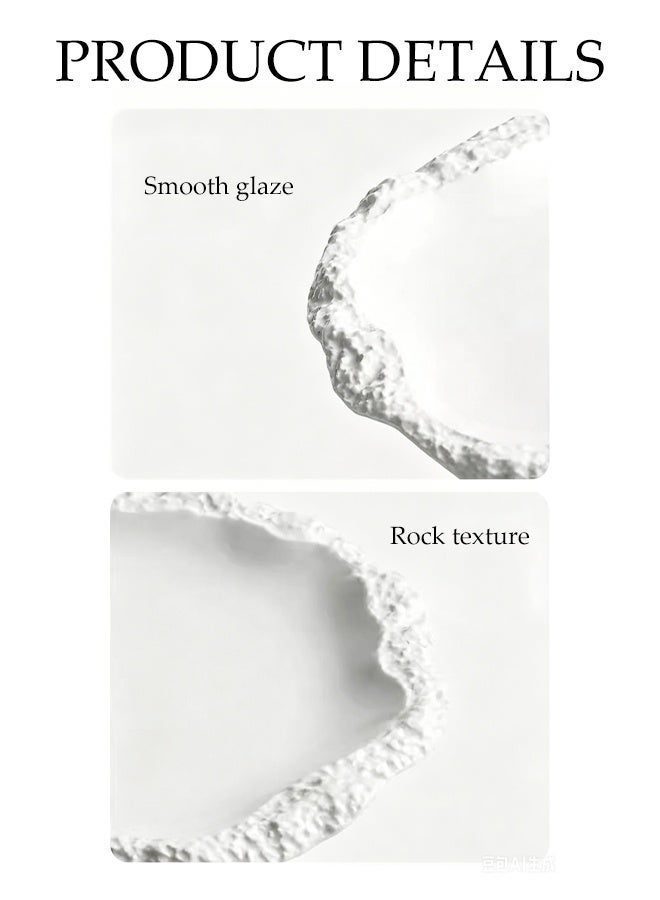 DUNISO Ceramic Dinner Plates Set of 2,Rock Texture Plate,Irregular Rim Ceramic Serving Dish,8" Small and 10" Large,Suitable for Home Restaurant Utensils, Wedding Decor Placemats (White) - Image 3
