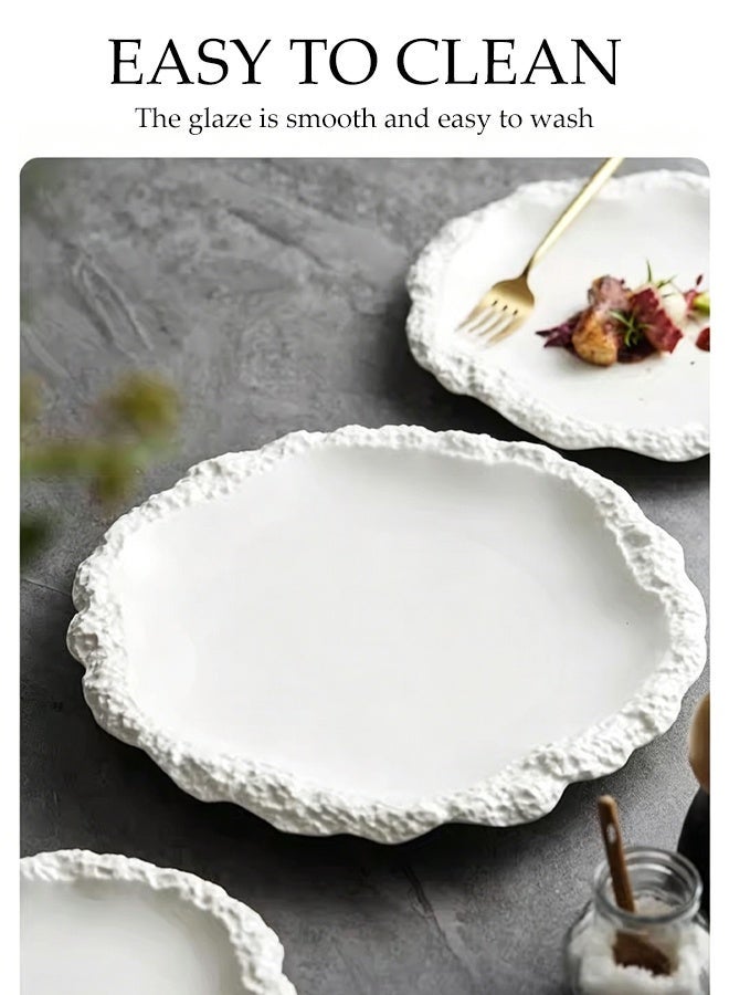 DUNISO Ceramic Dinner Plates Set of 2,Rock Texture Plate,Irregular Rim Ceramic Serving Dish,8" Small and 10" Large,Suitable for Home Restaurant Utensils, Wedding Decor Placemats (White) - Image 4