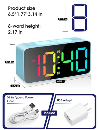 Cadmos Loud Alarm Clock for Heavy Sleepers Adults,Digital Clock with 7 Color NightLight,Adjustable Volume,USB Charger,Small Clocks for Bedrooms Bedside,ok to Wake for Kids,Teens (Blue+RGB) - Image 2