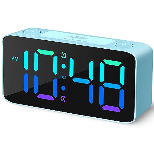 Cadmos Loud Alarm Clock for Heavy Sleepers Adults,Digital Clock with 7 Color NightLight,Adjustable Volume,USB Charger,Small Clocks for Bedrooms Bedside,ok to Wake for Kids,Teens (Blue+RGB) - Image 1