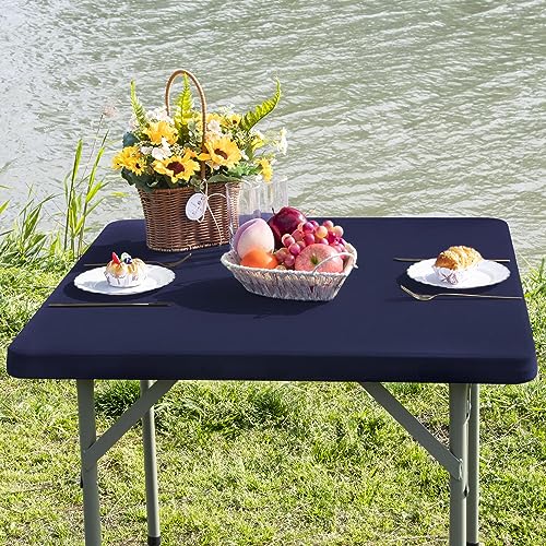 Nacuci Square Fitted Table Cover Elastic Tablecloth Stretch Spandex Table Top Cover Table Topper Cap for Dining Kitchen Home Party Navy 34X34 Inch - Image 3