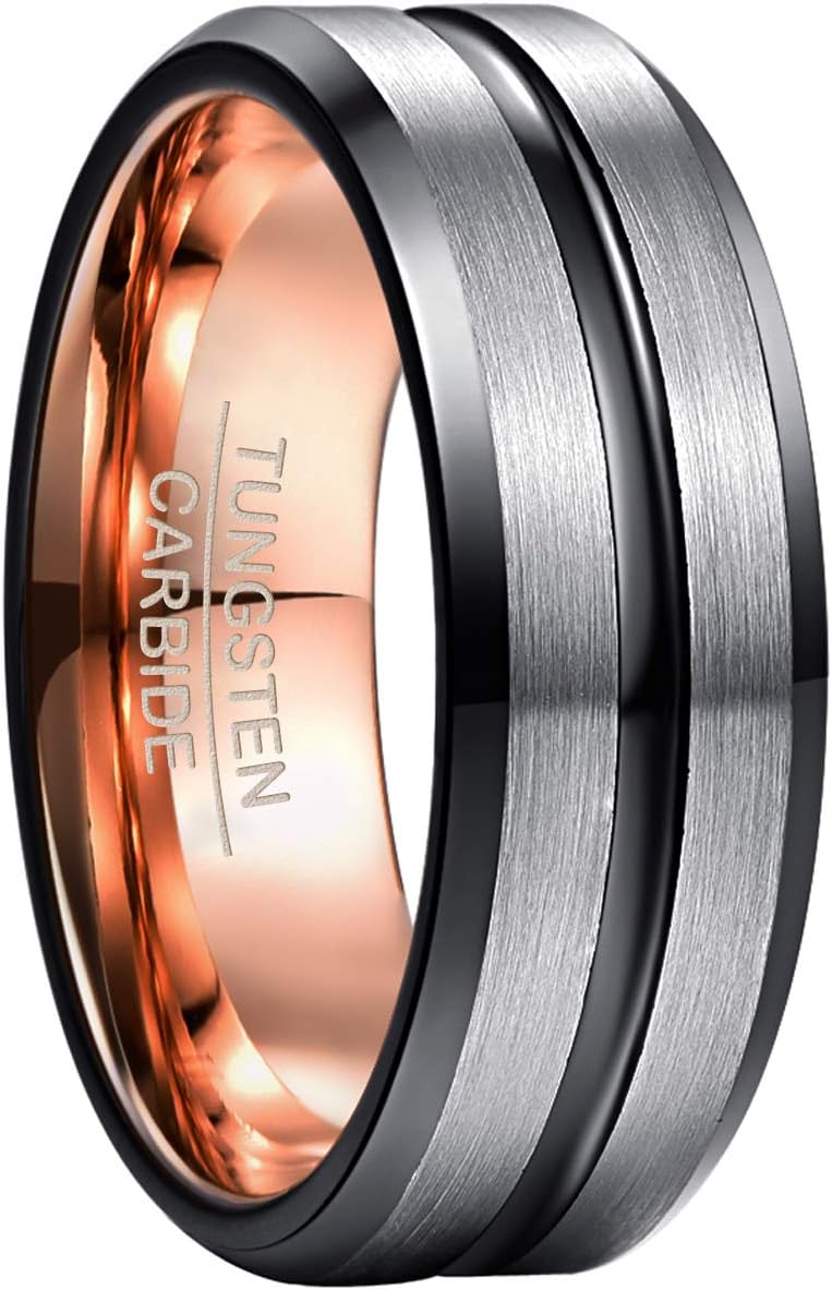NUNCAD Tungsten Ring for Men Women Wedding Bands 4/6/8/10mm Width Multicolor Available Groove Beveled Edges Engraved I Love You Size 4 to 17 - Image 1