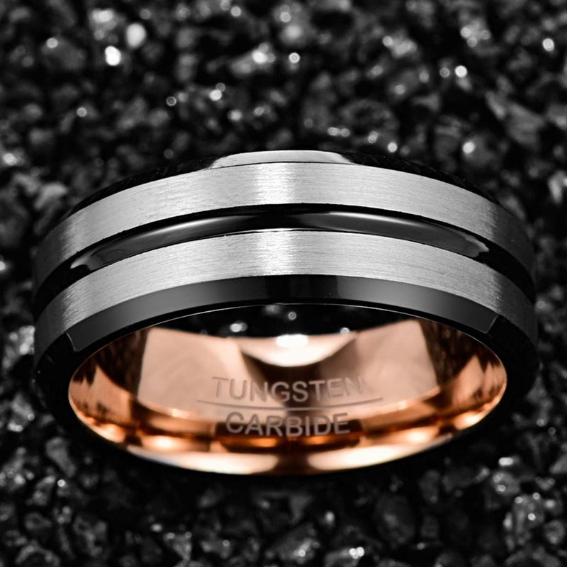 NUNCAD Tungsten Ring for Men Women Wedding Bands 4/6/8/10mm Width Multicolor Available Groove Beveled Edges Engraved I Love You Size 4 to 17 - Image 4