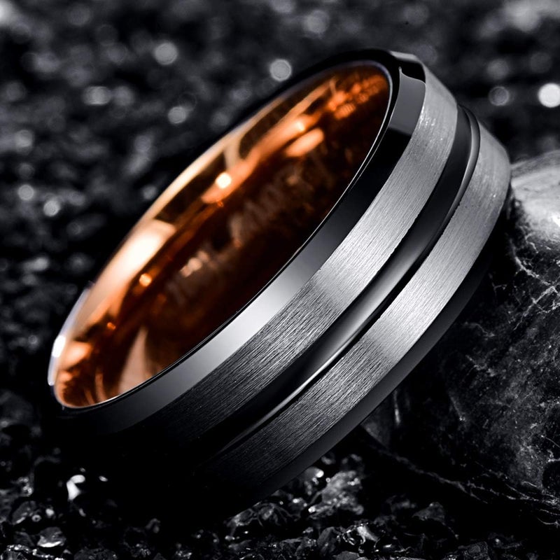 NUNCAD Tungsten Ring for Men Women Wedding Bands 4/6/8/10mm Width Multicolor Available Groove Beveled Edges Engraved I Love You Size 4 to 17 - Image 2