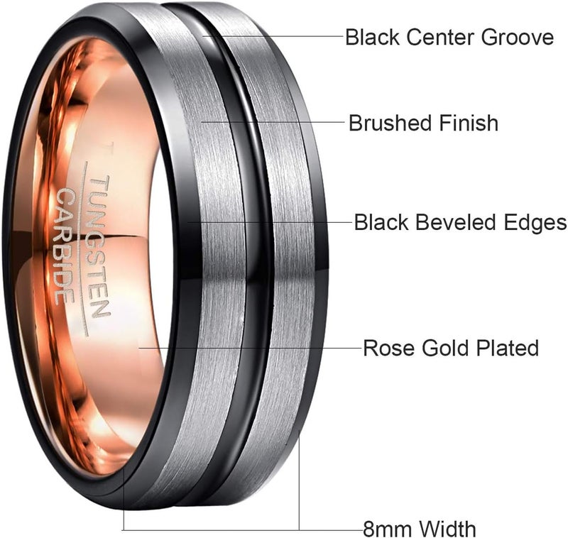 NUNCAD Tungsten Ring for Men Women Wedding Bands 4/6/8/10mm Width Multicolor Available Groove Beveled Edges Engraved I Love You Size 4 to 17 - Image 5