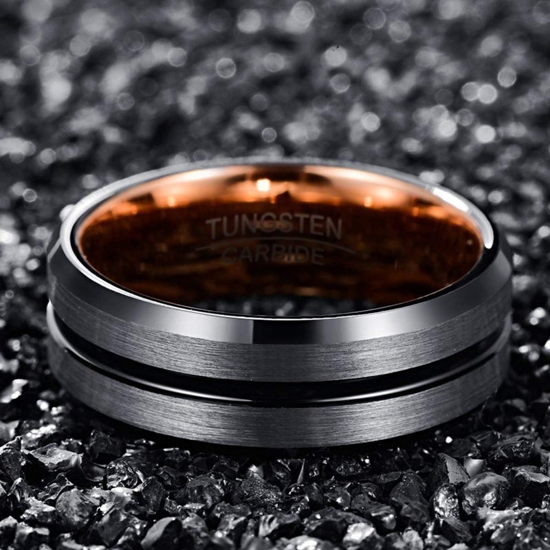 NUNCAD Tungsten Ring for Men Women Wedding Bands 4/6/8/10mm Width Multicolor Available Groove Beveled Edges Engraved I Love You Size 4 to 17 - Image 3