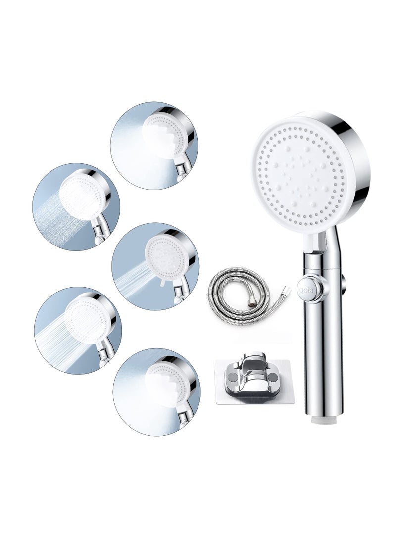 Handheld Shower Head High Pressure with ON/OFF Pause Switch, Powerful 5 Spray Modes Wand Hose and Bracket, Detachable Accessories - Image 1